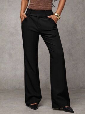 Black Elegant Women's Low-Waist Casual Pants